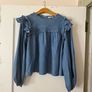 Shop Stevie Blue Ruffled Blouse